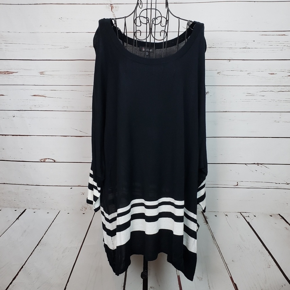 Sisters Black Tunic Top w/ White Stripes